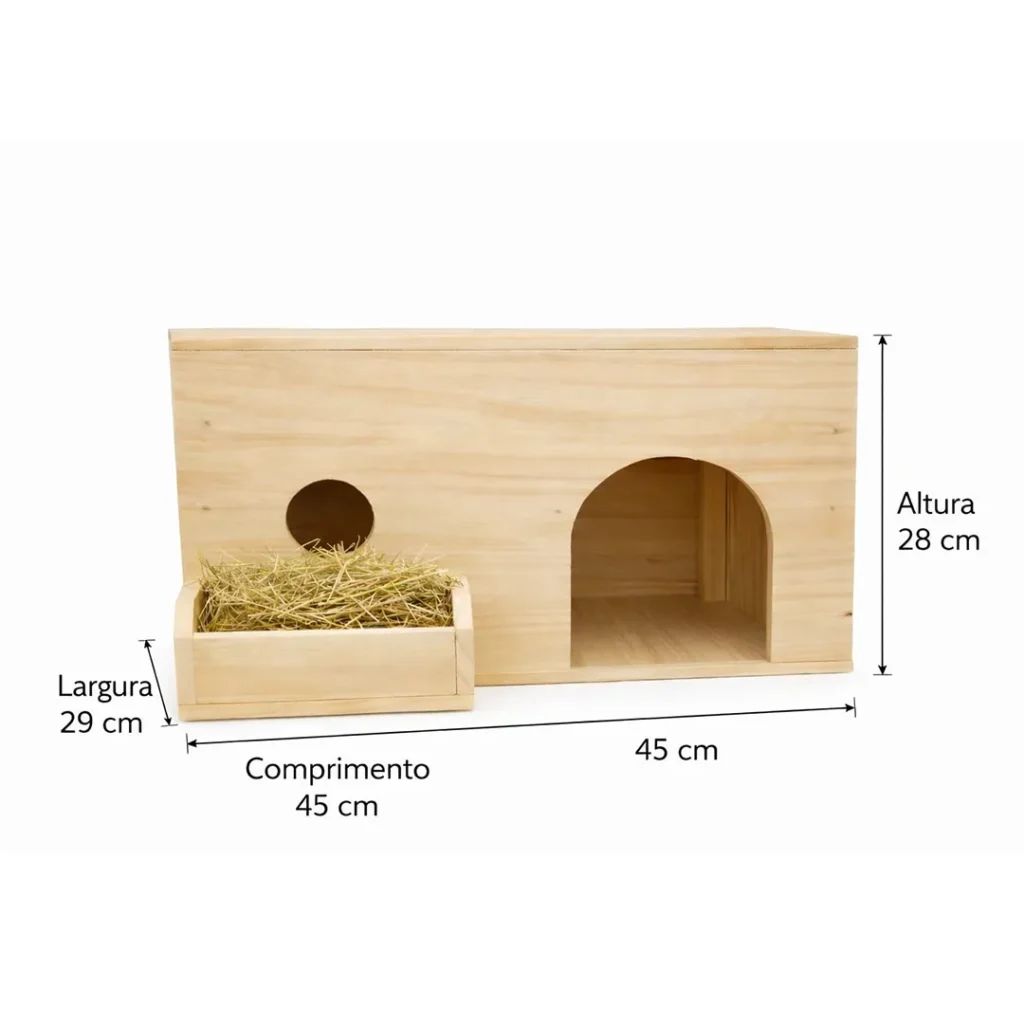Casinha Madeira Toca para Coelho, Porquinho da Índia e para roedores de médio porte 01